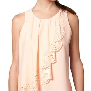 Cynthia Steffe Sleeveless Laser Cut Eyelet Diagonal Ruffle Silk Top Peach Size 6